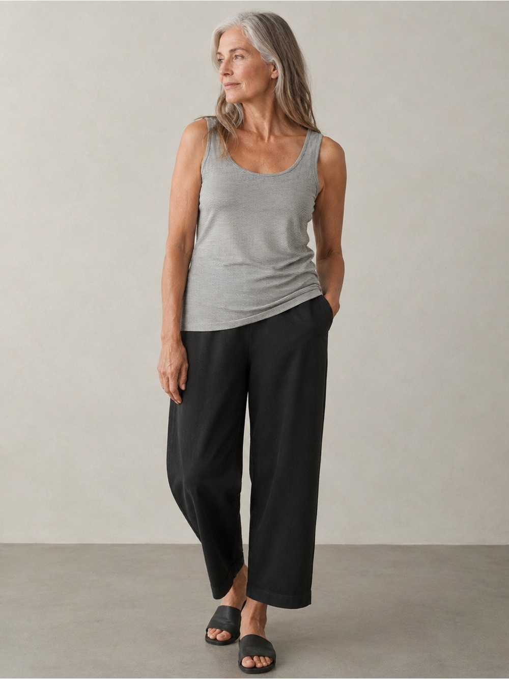 Eileen Fisher Gray White Striped Hemp & Organic Cotton Tank Top – NWOT